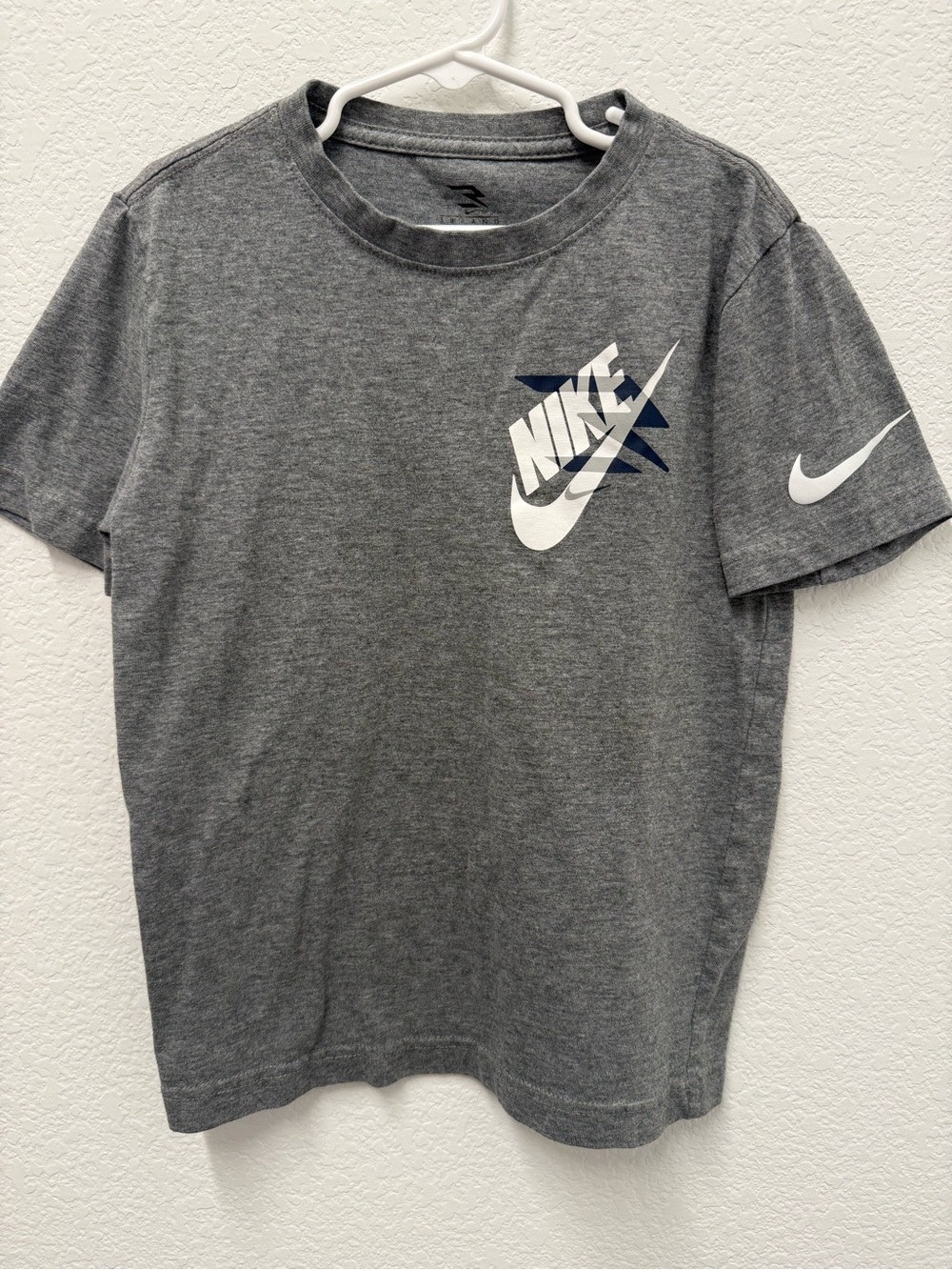 Nike Gray Short Sleeve Logo Tee with White & Navy Accents
